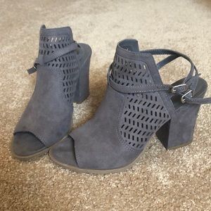 Grey suede peep toe booties